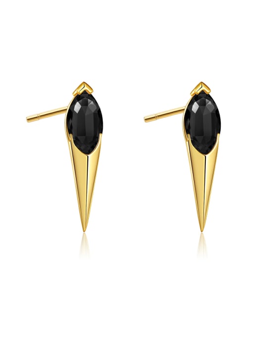 18k gold [Blackstone] 925 Sterling Silver Cubic Zirconia Geometric Trend Stud Earring